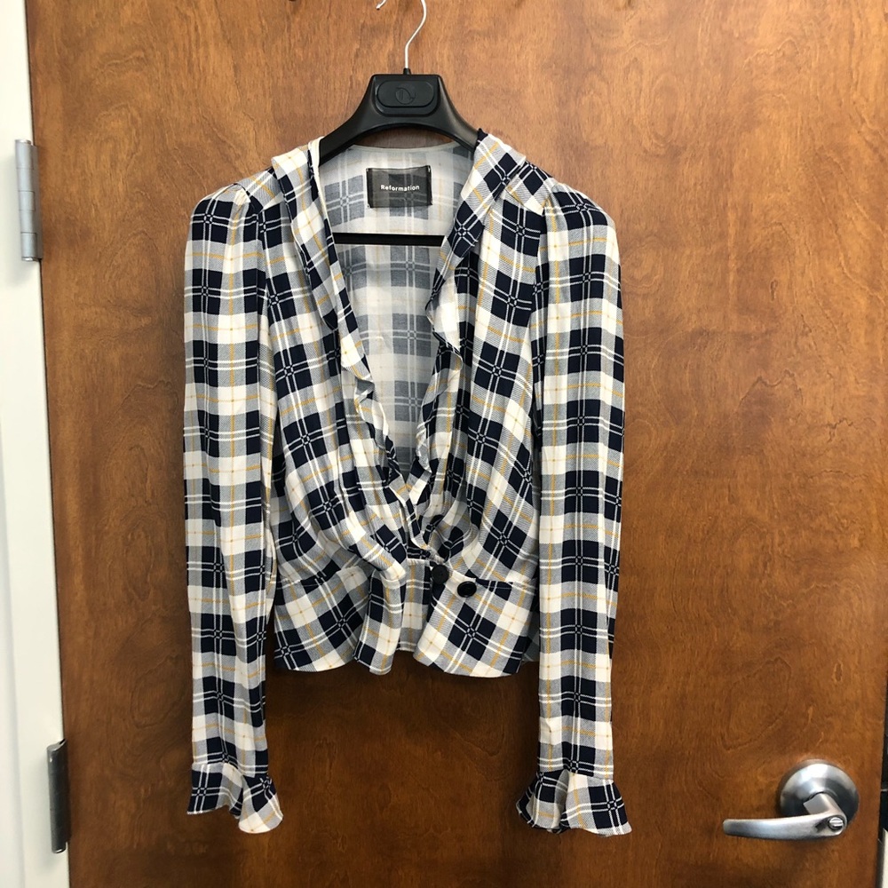 🚫SOLD🚫Reformation Lee Blouse Tartan Plaid Ruffle Small